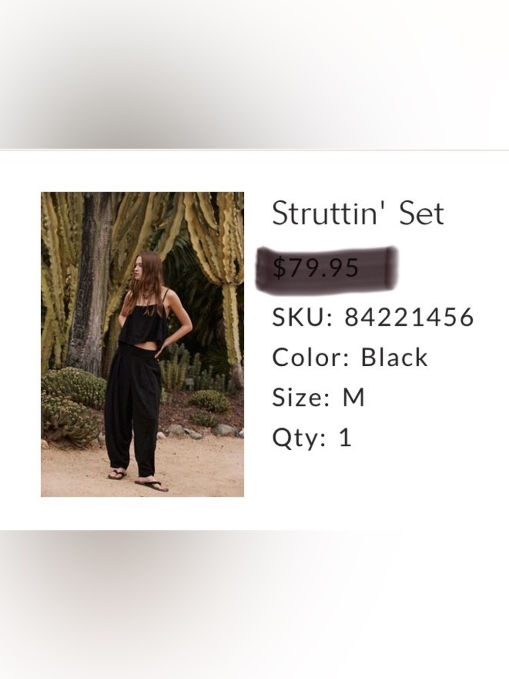 Free People Black Harem-Style Drawstring Pants and Crop Tank